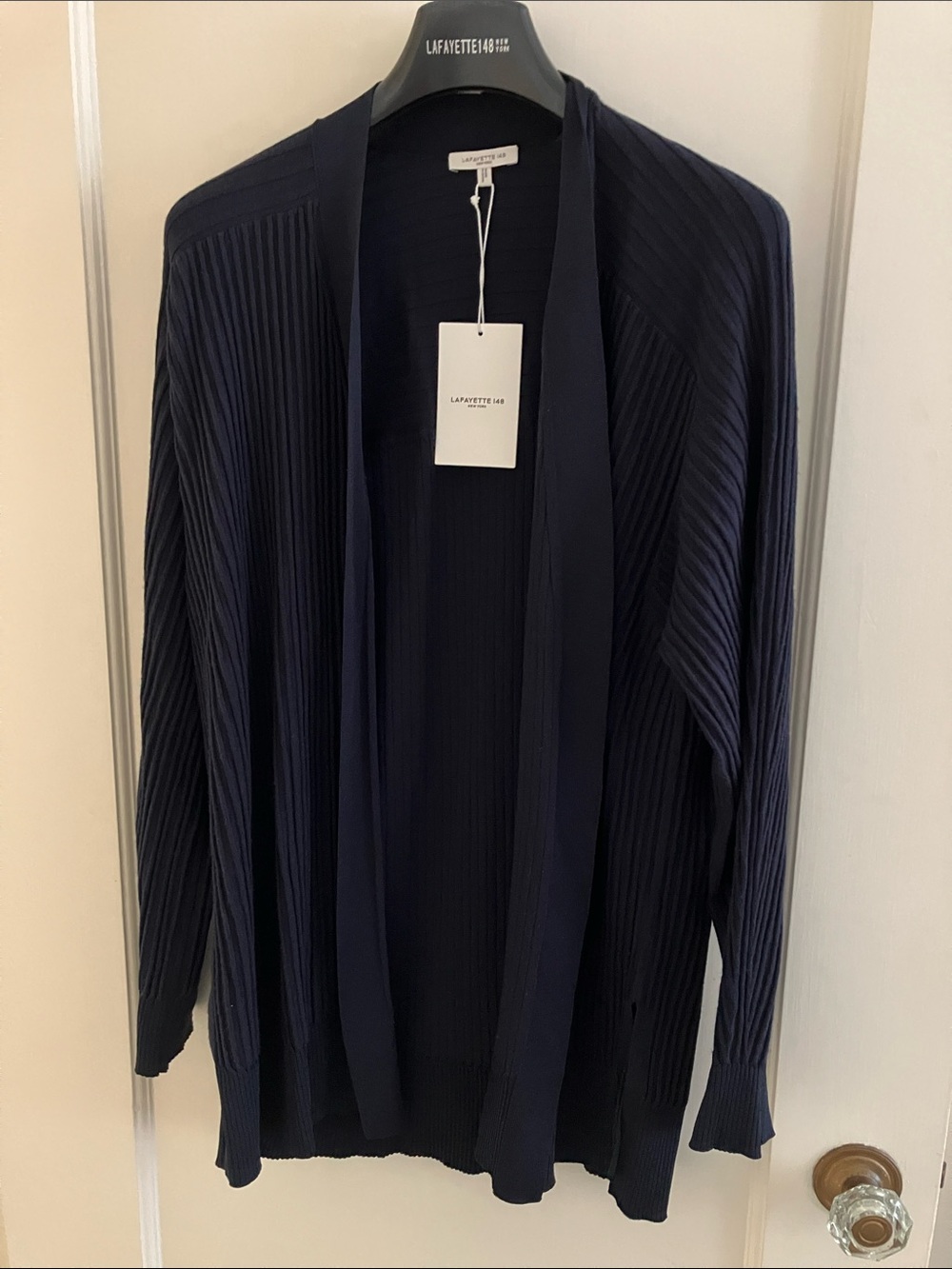 NEW! Lafayette 148 Navy Ribbed Open-Front Cardigan